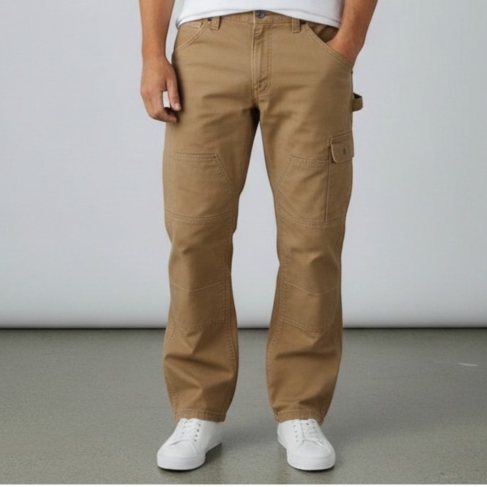 Wrangler RIGGS Workwear Pants Mens 38x32 Tan Ripstop Double Knee Cargo Carpenter